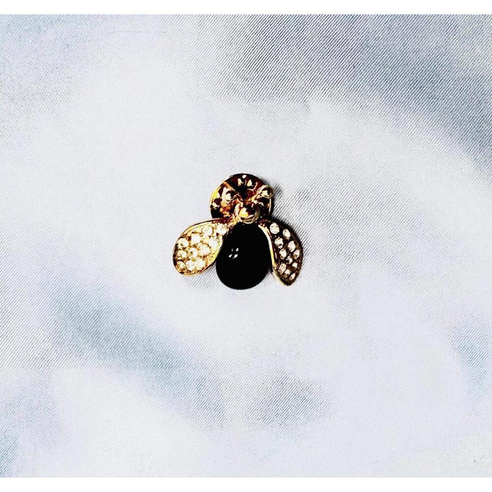 Vintage AFJ Gold Tone Sapphire Blue Jelly Rhinestone Fly Lapel Pin